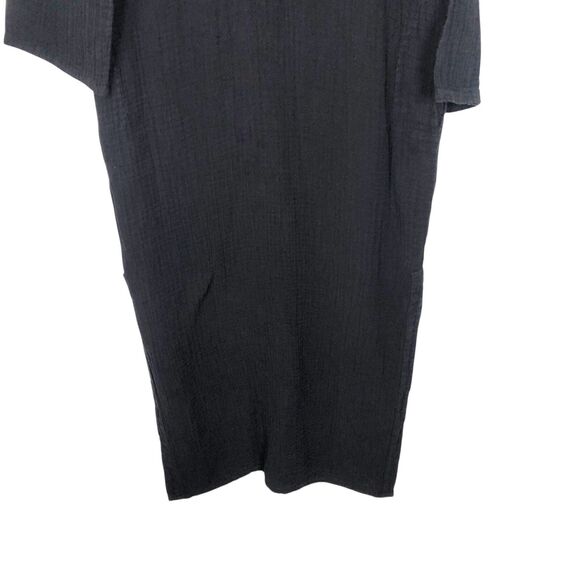 Ocean + Main Mandarin-Collar Gauze Caftan L/XL Black Side Pockets 100% Cotton - Picture 5 of 12